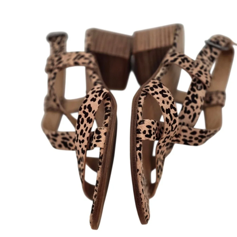 Madewell The Lori Leopard Calf Hair Sandals 7.5 Strappy‎ Block Heel Womens AH730